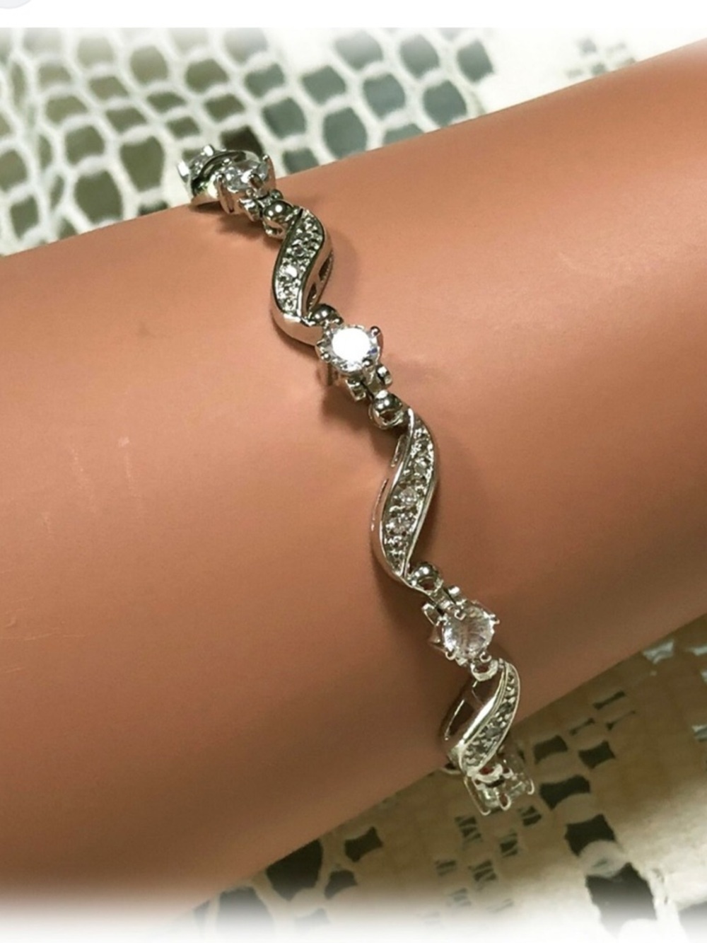 Stunning White CZ Woman's Silver Bracelet 7.0-7.5in"
